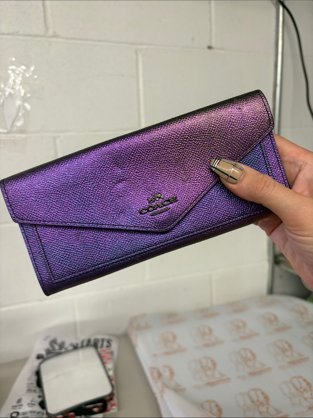 Coach Iridescent Purple Envelope Wallet
